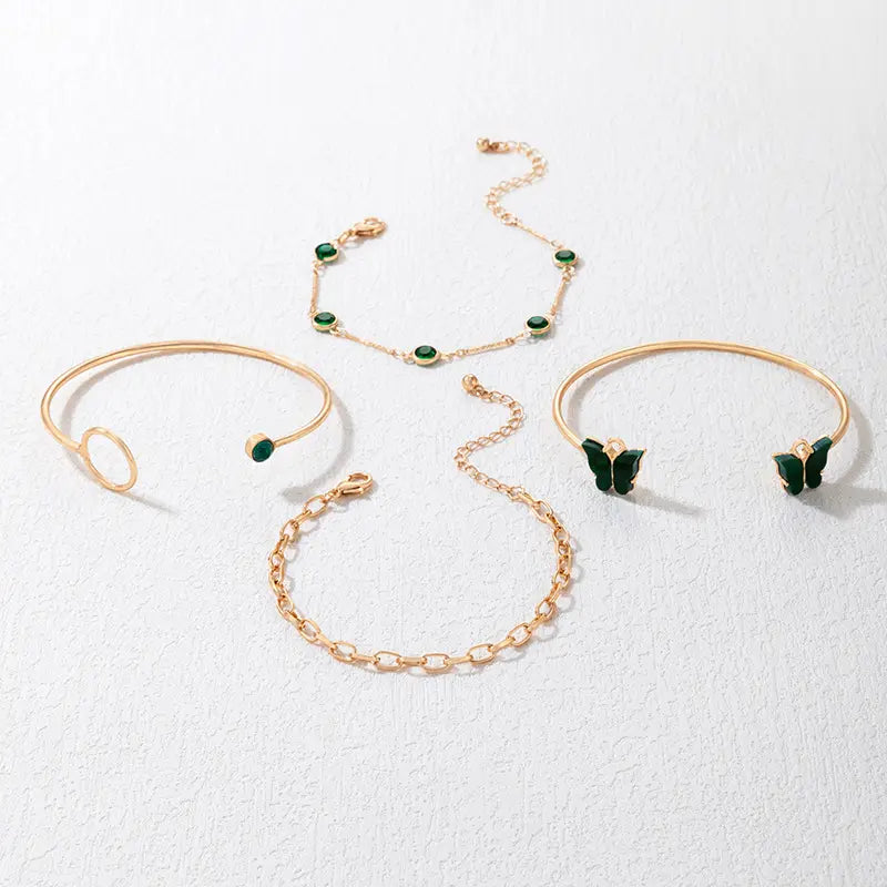 Set de 4 Pulseras de Lujo con Dijes de Mariposas