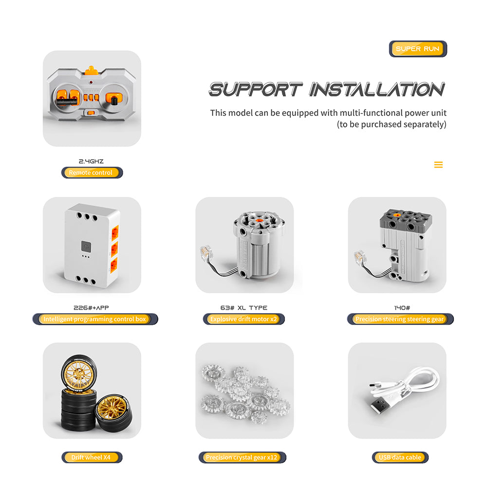 Kit de Construcción de Supercoche a Escala 1:10 (1887 piezas), Coche RC Drift (Control Remoto) Para Niños y Adultos