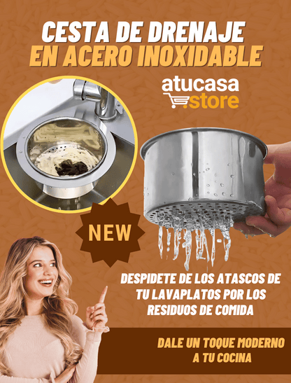 CESTA DE DRENAJE EN ACERO INOXIDABLE PARA RECOGER SOBRANTES DE COMIDA