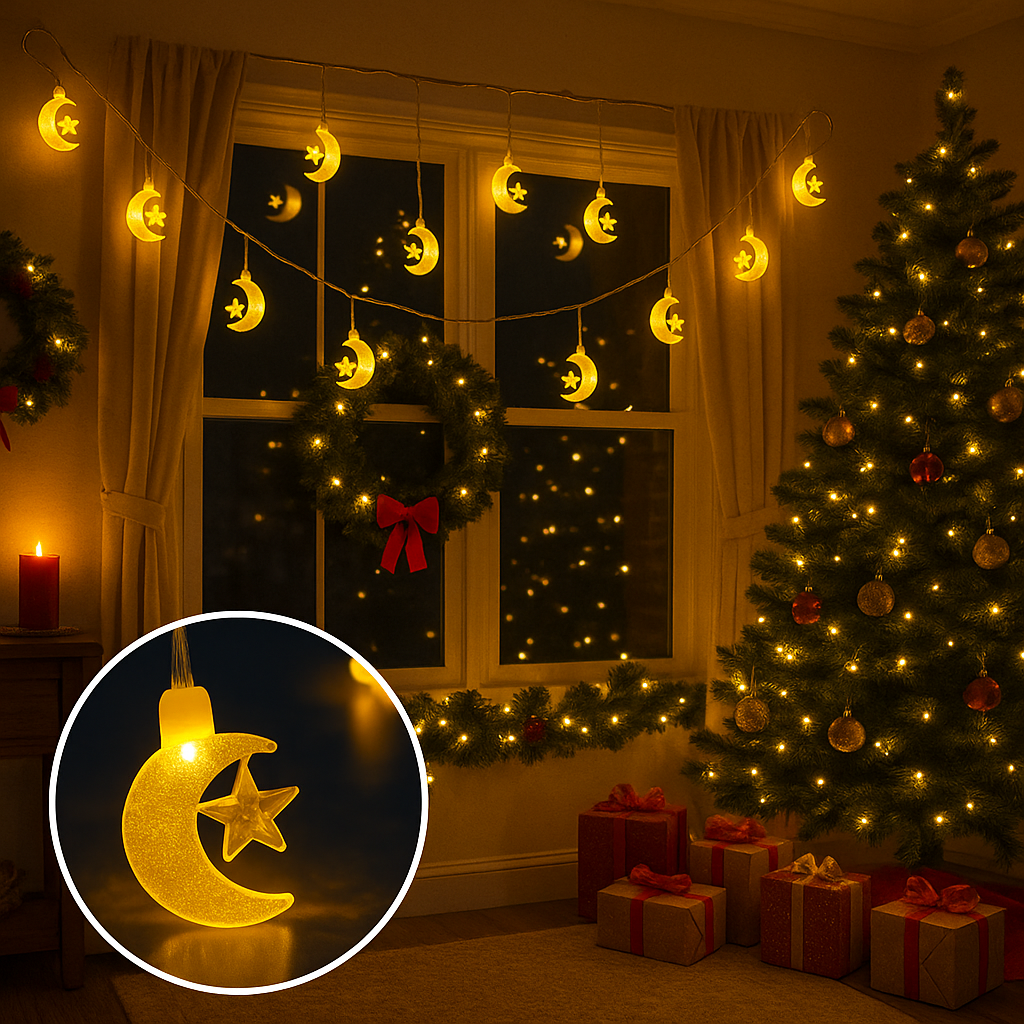 JUEGO DE LUCES DE MEDIA LUNA Y ESTRELLAS 5 METROS