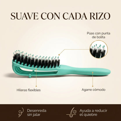 Cepillo desenredante de lado: hileras flexibles, púas con punta de bolita y agarre cómodo