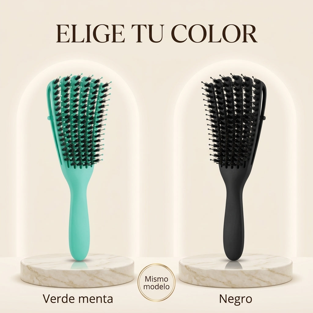Cepillo desenredante en dos colores: verde menta y negro, mismo modelo