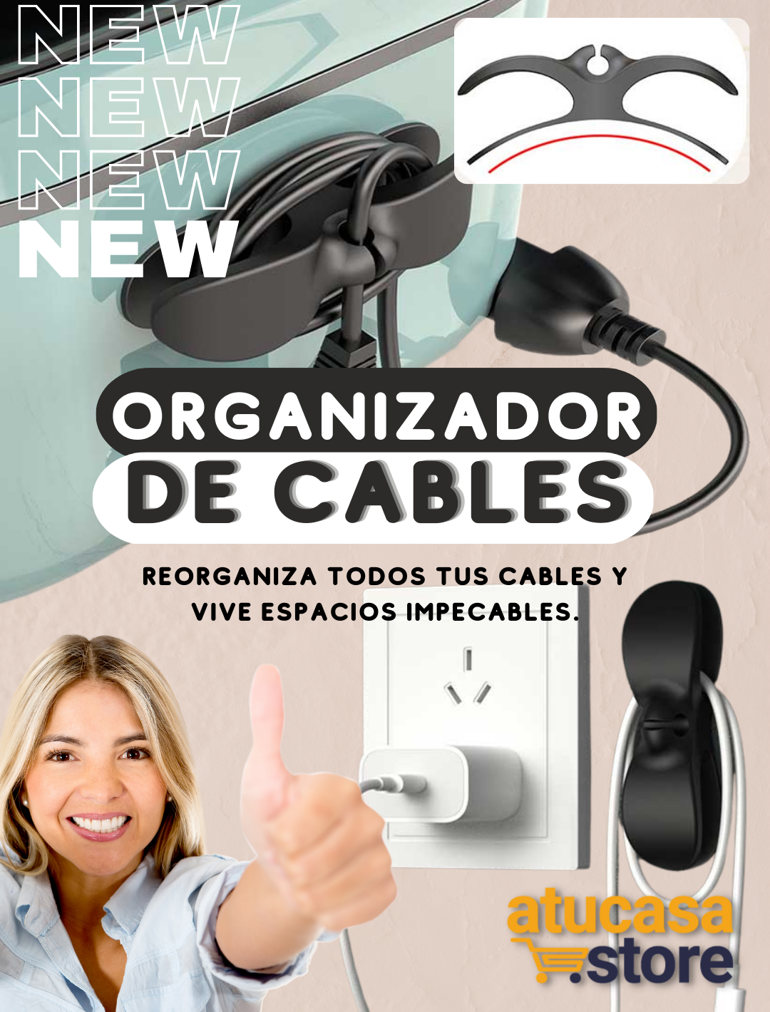 ORGANIZADOR DE CABLES O SOPORTE PARA CABLES (SET X 3 UNIDADES)